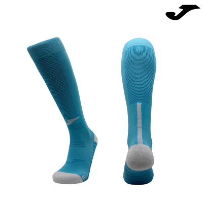 Meias desportivas compridas azuis com reforço cinza e logótipo JOMA