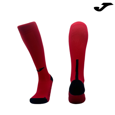 Meias desportivas vermelhas com detalhes pretos e logótipo Joma