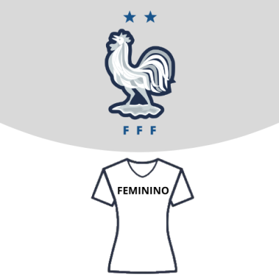 T-shirt branca com texto FEMININO e símbolo de galo azul e branco