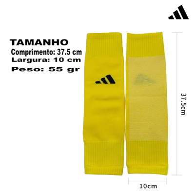 Meias amarelas compridas com logo Adidas preto e texturas diferentes.