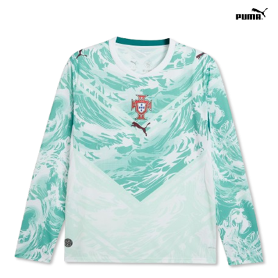 Camisola de manga comprida Puma verde água e branca com emblema da seleção portuguesa