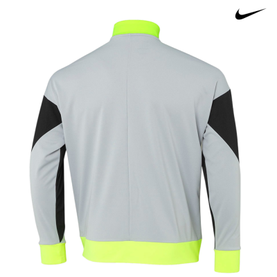 Casaco desportivo cinza com detalhes pretos e amarelo neon