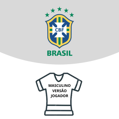 Logotipo da CBF com palavra BRASIL e desenho de camisola de futebol branca com texto