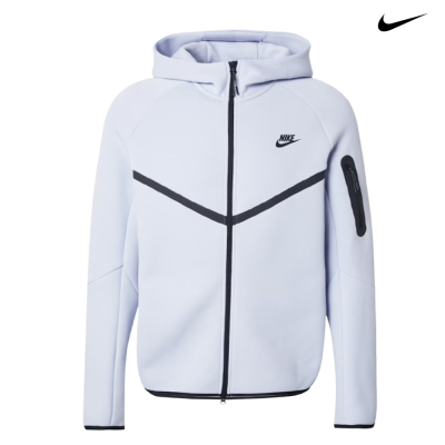 Casaco desportivo branco com capuz, fecho preto e logótipo NIKE preto no peito