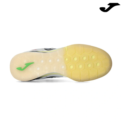 Sola amarela transparente de sapato desportivo com logo verde da Joma