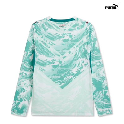 Camisola de manga comprida Puma verde e branco com padrão abstrato