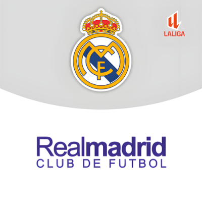 Logotipo do Real Madrid com texto Realmadrid CLUB DE FUTBOL e logotipo da LaLiga