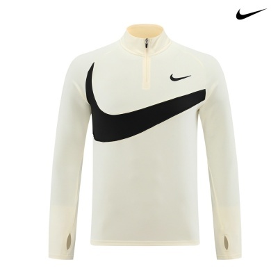Camisola desportiva branca Nike com grande swoosh preto e meia-ziper