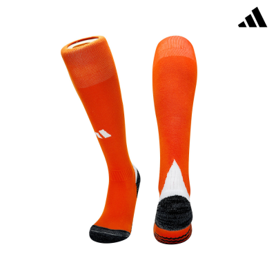 Meias desportivas Adidas laranja com punho elástico, biqueira e calcanhar pretos