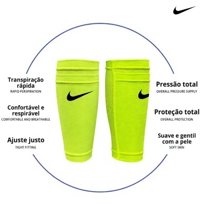 Par de mangas amarelas fluorescentes com logótipo Nike preto e texto explicativo