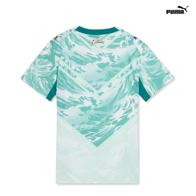 Camiseta Puma verde com padrão abstrato branco