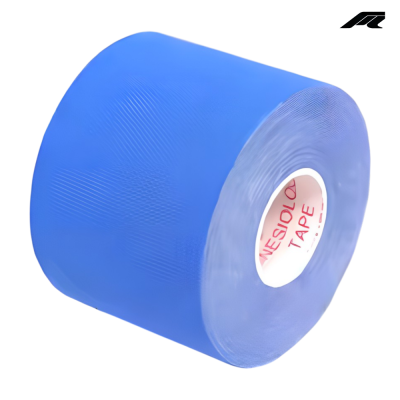 Rolo de fita adesiva azul com etiqueta interna com texto MESIOLO TAPE