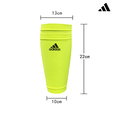 Perneira desportiva adidas amarela fluorescente com medidas indicadas em fundo branco