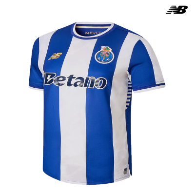Camisola de futebol azul e branca com riscas verticais FC Porto