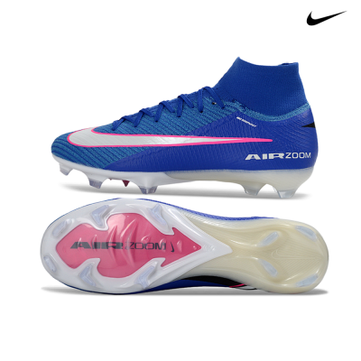 Chuteiras de futebol Nike Air Zoom azuis e rosa com sola com cravos
