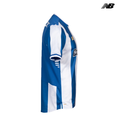 Camisola desportiva azul e branca às riscas com manga curta e logótipo NB