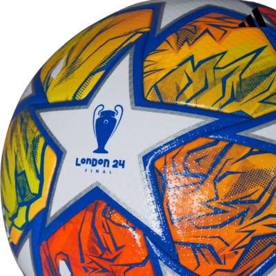 Bola de futebol colorida com texto London 24 Final