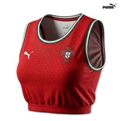 Top desportivo vermelho Puma com brasão de Portugal