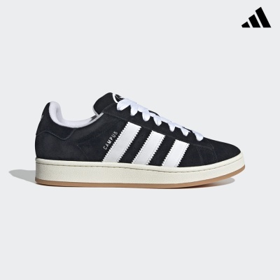 Ténis Adidas Campus em camurça preta com riscas brancas