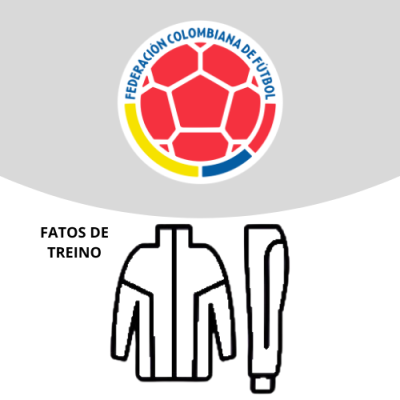 Logótipo da Federação Colombiana de Futebol com esquema de fato de treino e texto FATOS DE TREINO