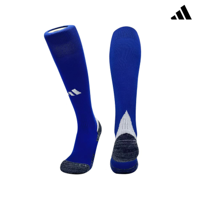 Meias desportivas compridas azuis com detalhes cinza e logotipo Adidas