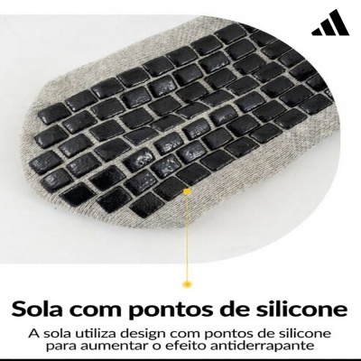 Sola com pontos de silicone preta e cinza com texto explicativo