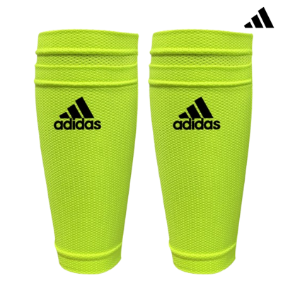 Par de caneleiras desportivas amarelo neón com logo Adidas preto