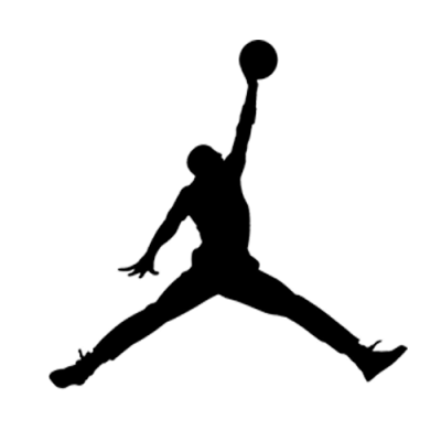 Silhueta preta de jogador de basquetebol a saltar com bola