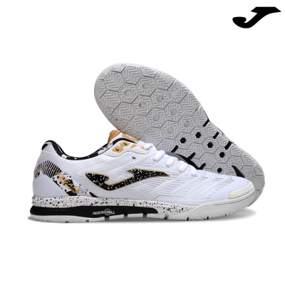 Sapatilhas desportivas brancas com detalhes em preto e dourado e sola texturada