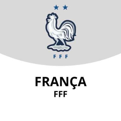 Logótipo da Federação Francesa de Futebol com galo branco sobre fundo cinza e branco