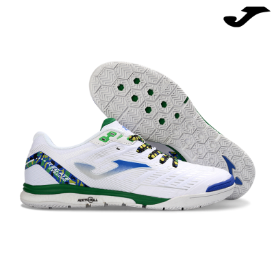 Sapatilhas desportivas brancas com detalhes em azul, verde e amarelo