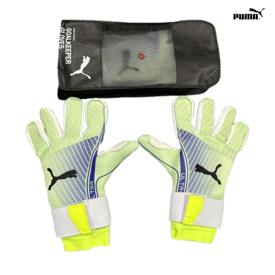 Luvas de guarda-redes PUMA verde claro com azul e amarelo com estojo preto