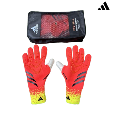 Luvas de futebol Adidas Predator Pro vermelhas e amarelas com embalagem preta