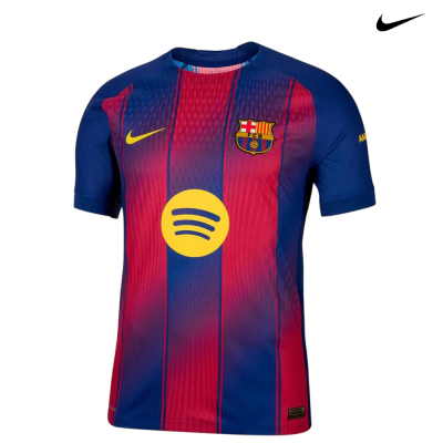 Camisola de futebol Nike FC Barcelona com cores azul e vermelho e logótipos amarelos
