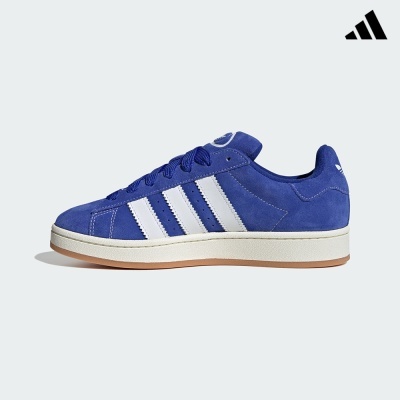 Sapatilha azul Adidas com três riscas brancas