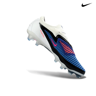 Botas de futebol Nike Phantom em azul, rosa, branco e preto