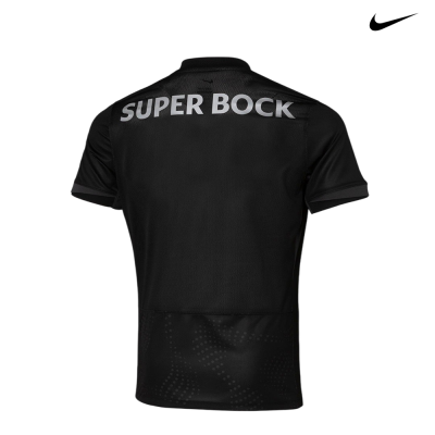 T-shirt preta desportiva com texto SUPER BOCK nas costas e logótipo Nike