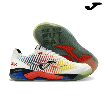 Ténis desportivos com padrão multicolorido e sola translúcida