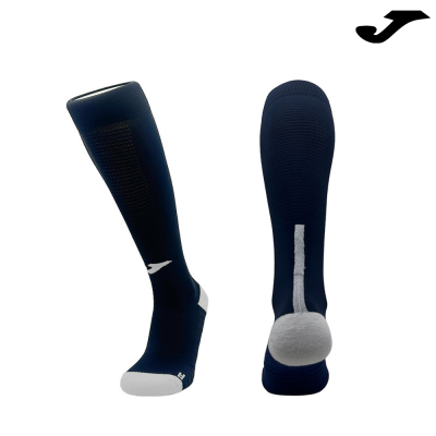 Meias desportivas altas azuis com detalhes brancos e logo Joma