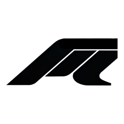 Logótipo preto com formas geométricas que formam as letras F e R