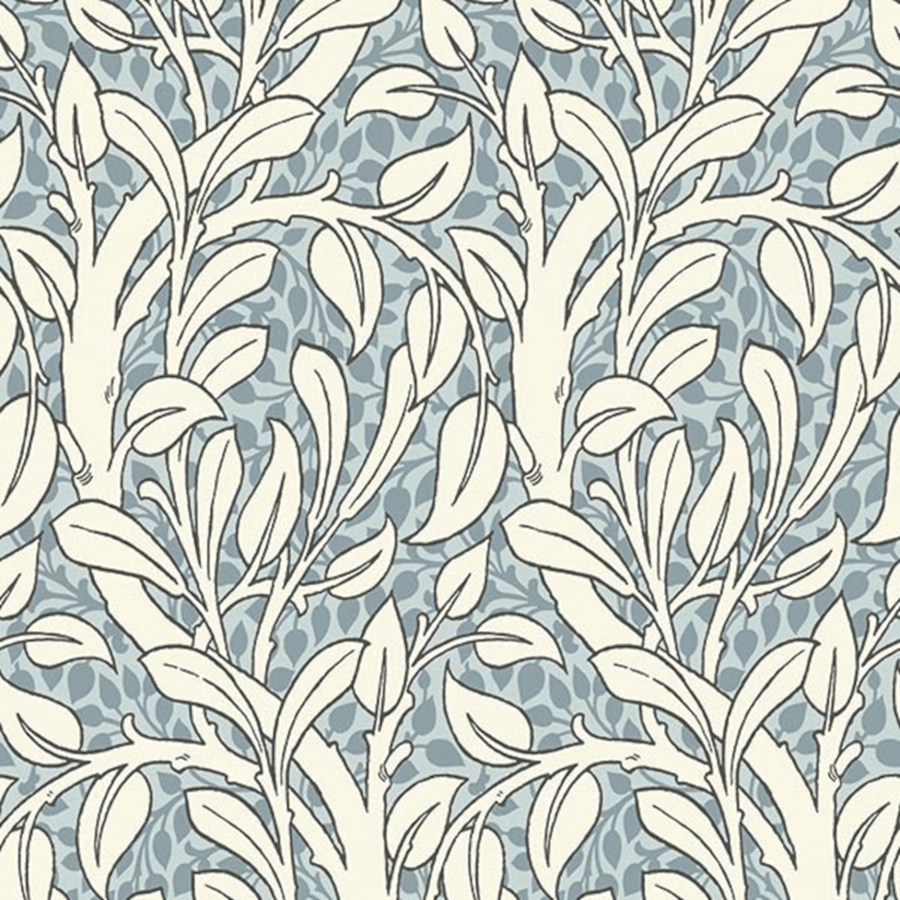 Papel de Parede Art Nouveau Fiona Wall Design | 600725 Padrão floral branco com fundo azul e detalhes animal print