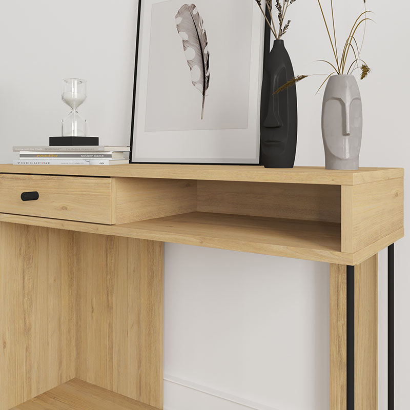 Consola de Madeira com Gaveta e Pernas Met&aacute;licas