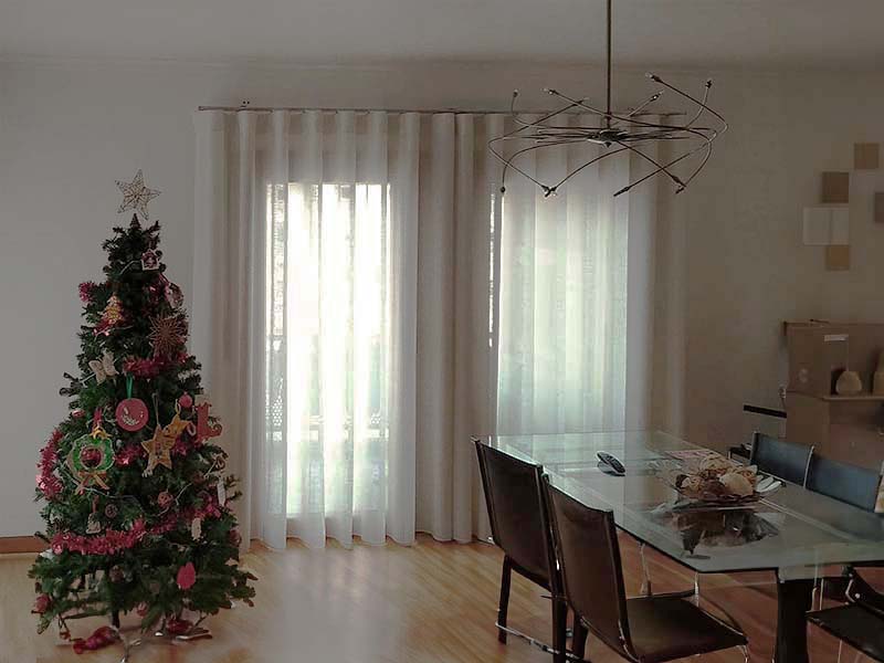 Cortinado Onda para Sala - Tecido Bege Malta - Calha Turim Champanhe