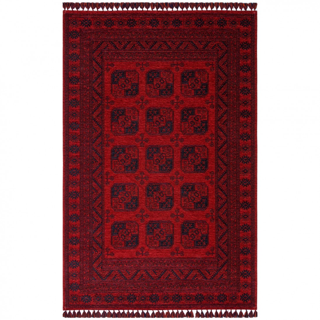Tapete Oriental Vermelho Bukhara BK01 tapete persa vermelho com padrão geométrico e franjas