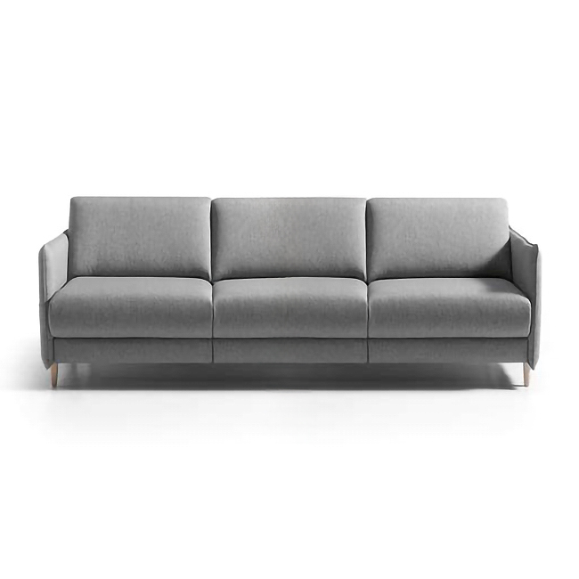 Sofá Cama de 3 Lugares | Octavia Sofá cinzento claro de três lugares com pés claros em fundo branco