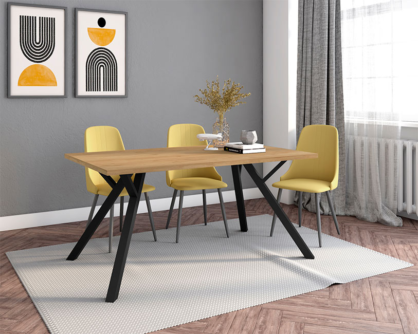 Mesa de Jantar Moderna | Carvalho e Metal | 4-6 Pessoas