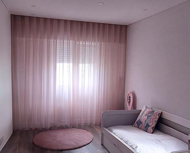 Cortinado Onda para Quarto - Tecido Cor de Rosa - Calha Serie 500