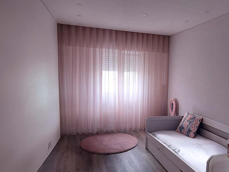 Cortinado Onda - Quarto Infantil- Tecido Malta Rosa - Calha 500