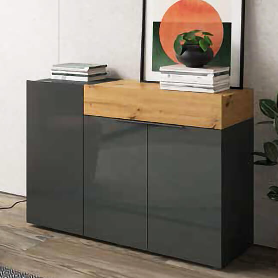 Aparador Cinza Alto Brilho e Madeira