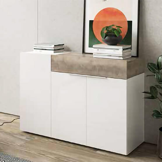 Aparador Branco Alto Brilho e Cinza Org&acirc;nico